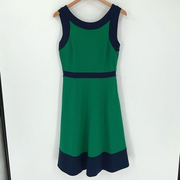 Lands' End Sleeveless Ponte Knit A-line Midi Dress Blue Grass Green Women 10 - Picture 1 of 8